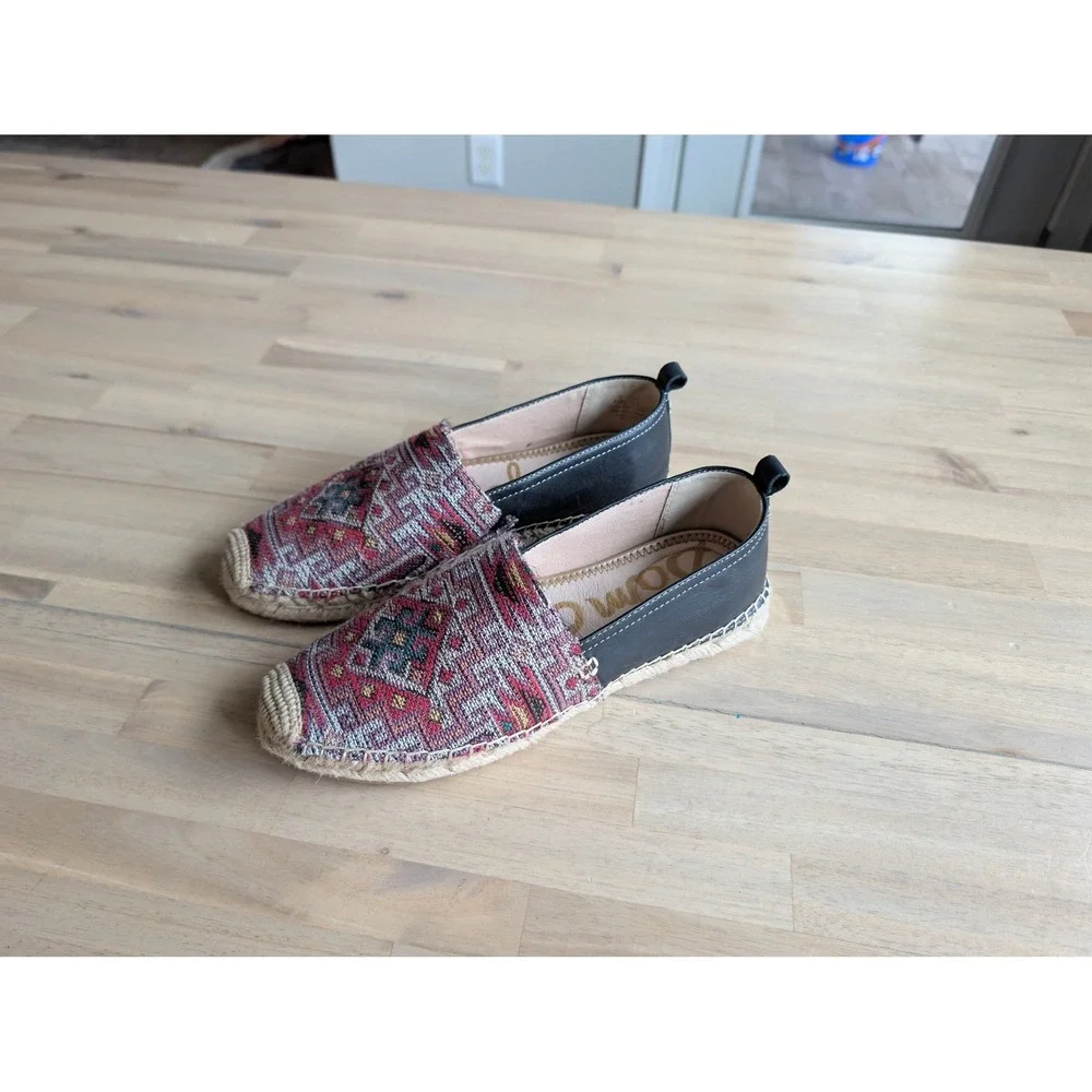 Sam Edelman Khloe Espadrille Flats Women Geo Pattern Black Leather Size 8.5‎